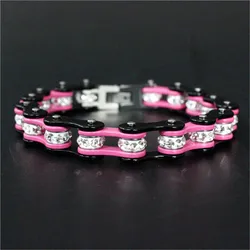 Support Dropship Newest  Bicycle Chain Pink Bracelet 316L Stainless Steel Fashion Biker Style Cool Bracelet