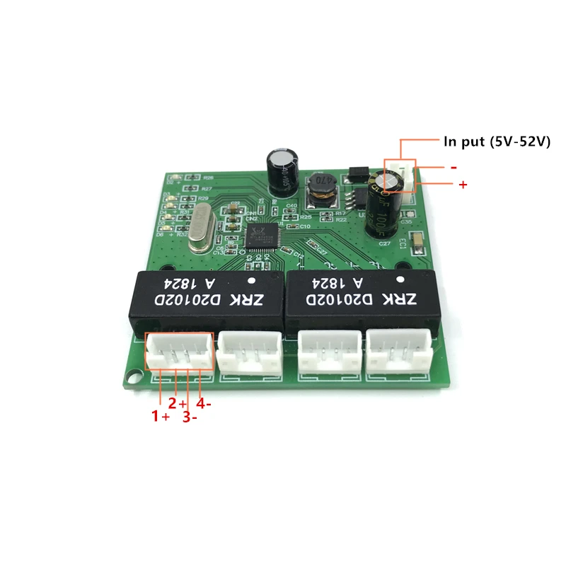 Divisor de cableado de Puerto 4/8 de baja potencia, módulo de interruptor de red micro tipo pin mini de 10/100Mbps, de grado Industrial, amplia temperatura