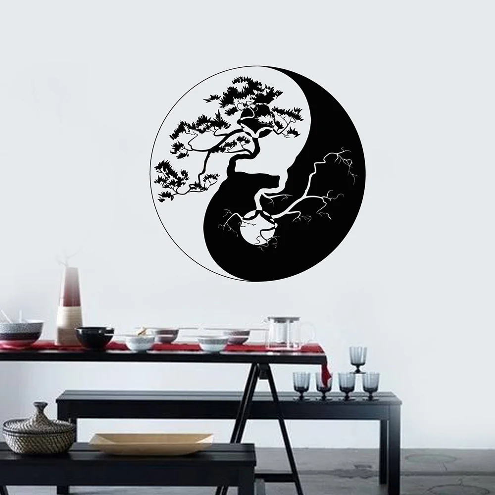 Vinyl Wall Decal Yin Yang Zen Philosophy Tree Asian Wall Stickers Mural Living Room Bedroom Home Decorate Decals Wallpaper D981