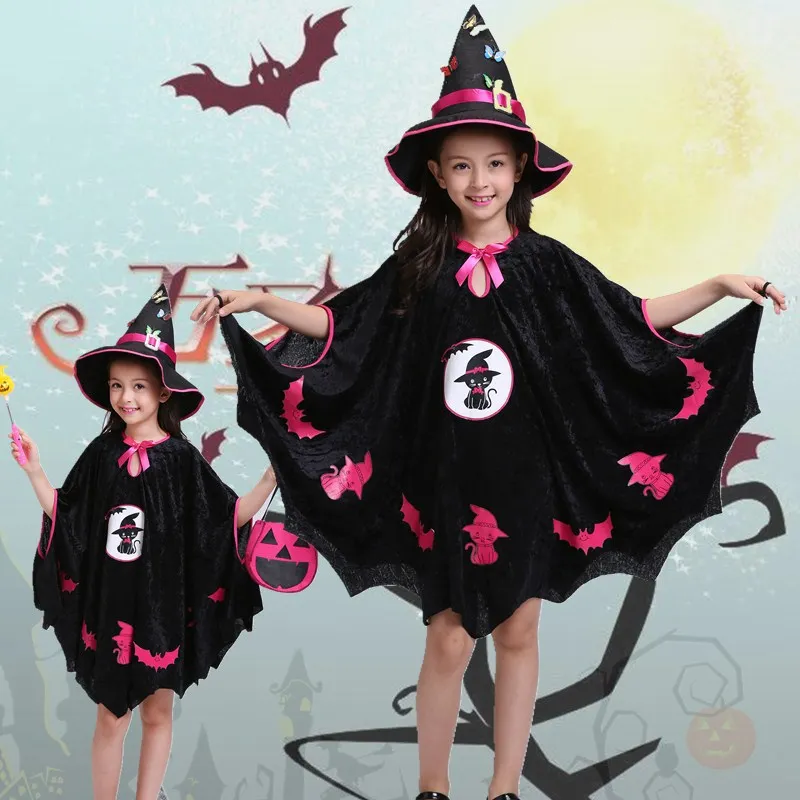 Girl Witch Dress Princess Party Dresses Tutu Baby Kids Children Clothing Cape Cloak Costume Carnival Halloween Costumes