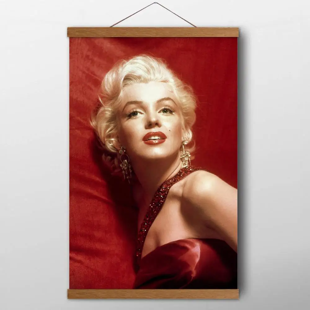 Marilyn Monroe Portrait Solid Wood Scrolls Paintings Canvas Poster and Print Wall Art for Living Room Decor