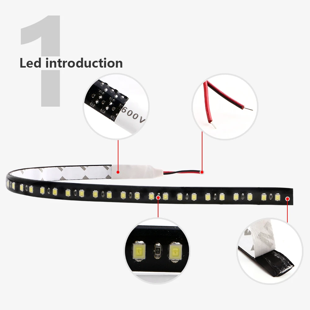 30CM 11.8\'\' Led Car Strip Scanning Light 3528 32 12V Flash Decorative Knight Rider Light Flexible Waterproof White Red Blue 2Pcs