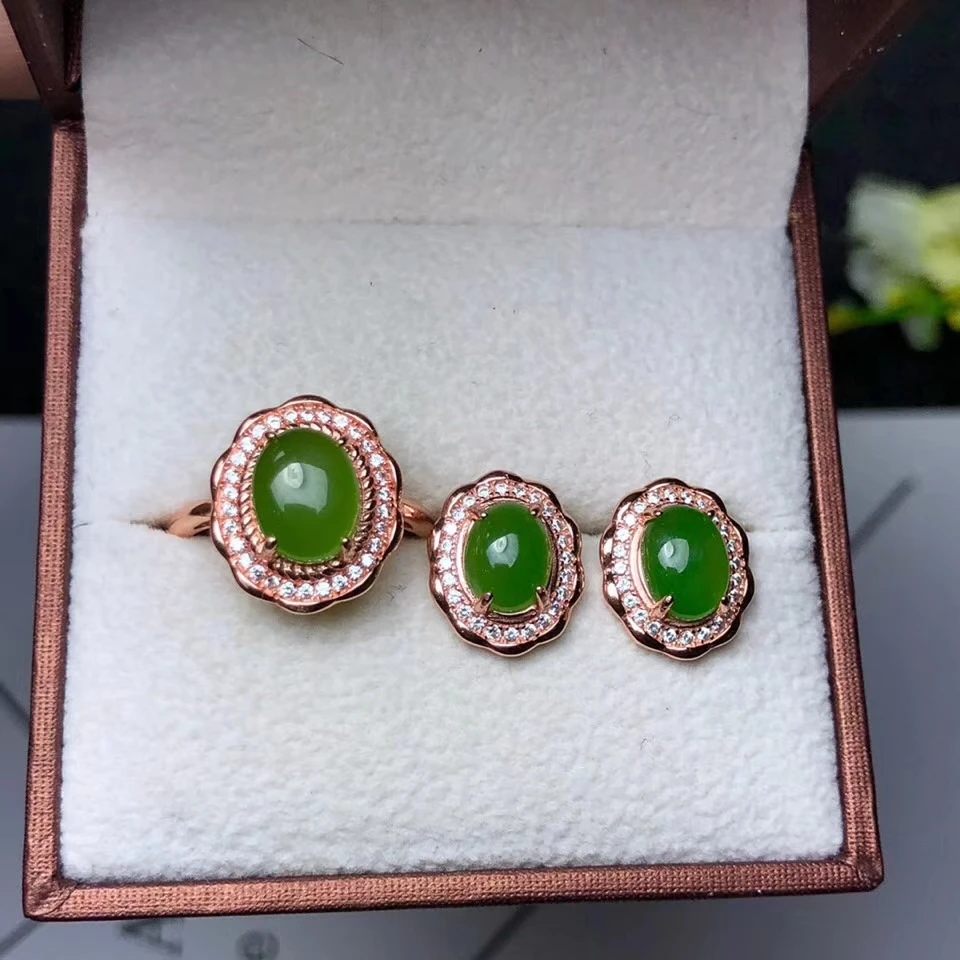 

grape colour natural Prehnite gemstone ring and earrings jewelry set with 925 silver promotion welfare