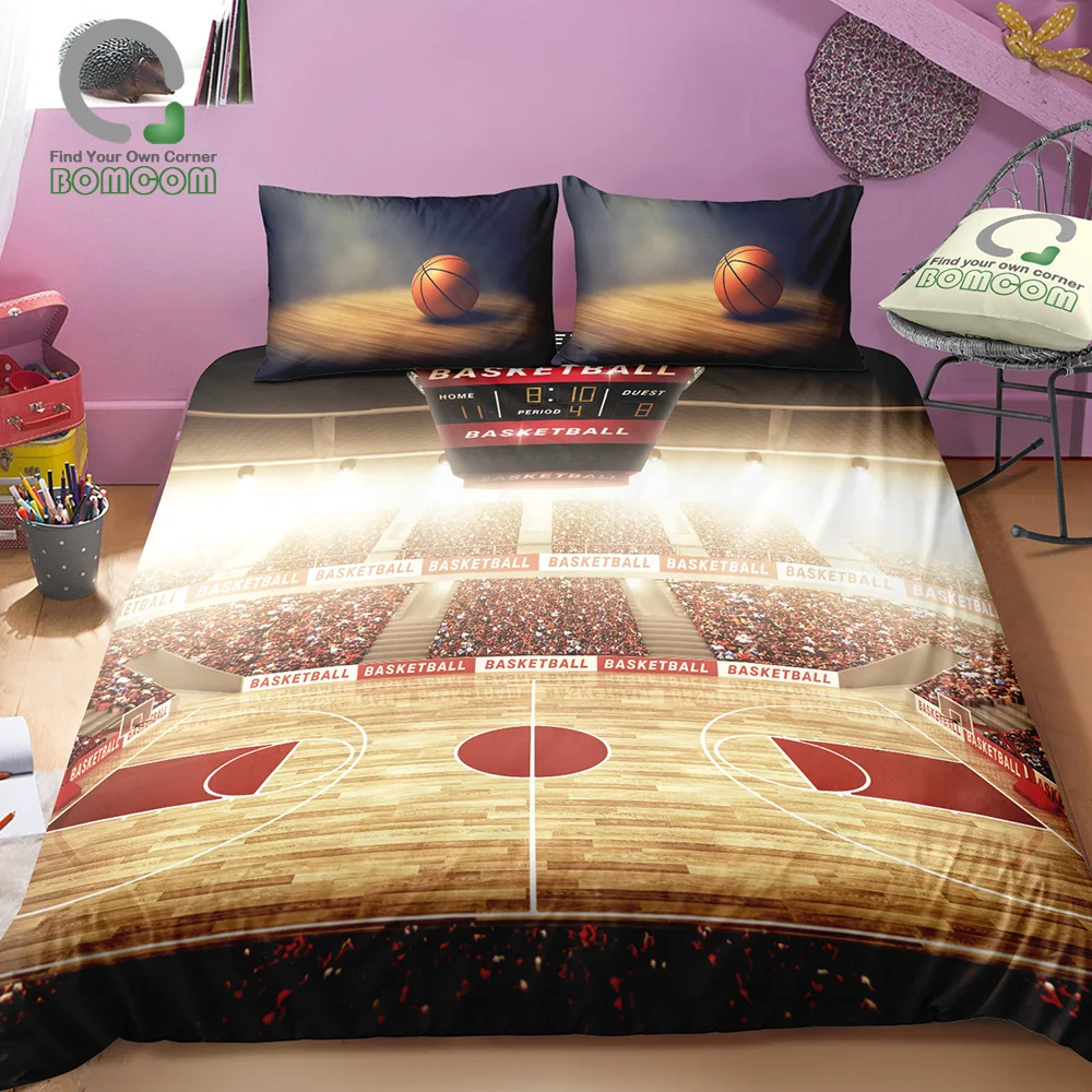 BOMCOM 3D Digital Printing Basketball Bedding Set  Balls in Bucket Basketball Background Duvet Cover Sets 100% Microfiber