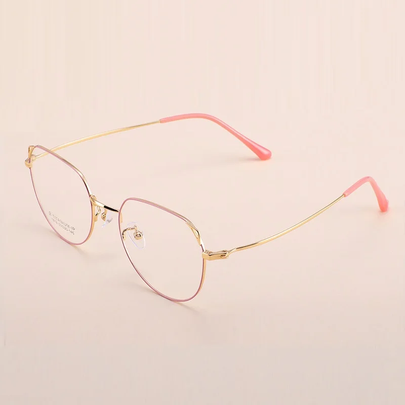 

Width-135 Cat Ears Women Eyewear Glasses Anti-Blue B Titanium Eyeglasses Frame Degree Literary Goggles Tide Prescription Glasses