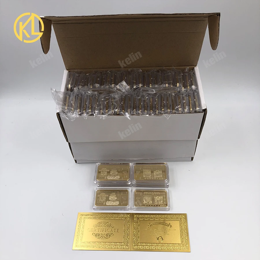 100pcs/lot Zimbabwe one hundred Trullion Dollars Gold Bar Banknote Coins with certificates and Free Shipping by Fedex TNT UPS