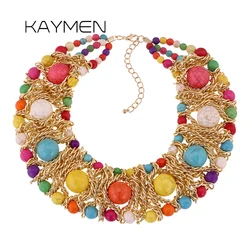 KAYMEN Imitation Turquoise Collar Necklaces Bracelets Jewelry Sets for Women Engagement Cocktail Party Bohemia Chokers Necklace