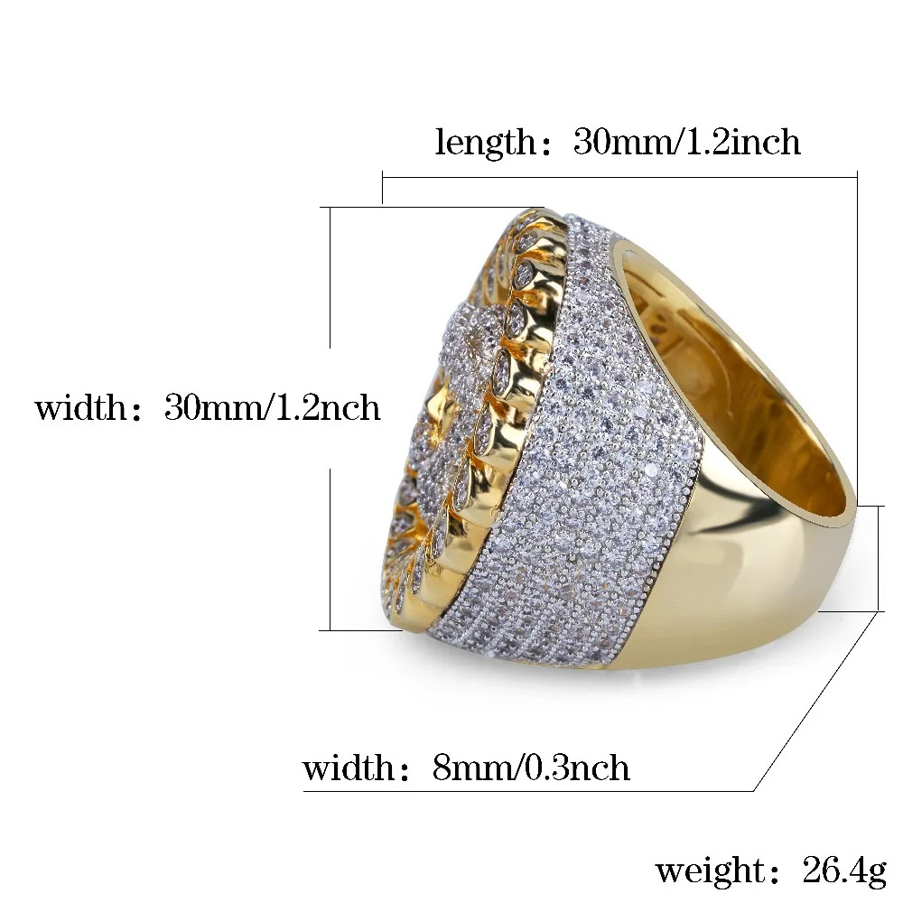 TOPGRILLZ 2018 New Arrival Hip Hop Men Ring Copper Gold Color Micro Paved AAA CZ Stone Pharaoh Round Rings With 8 9 10 11 12