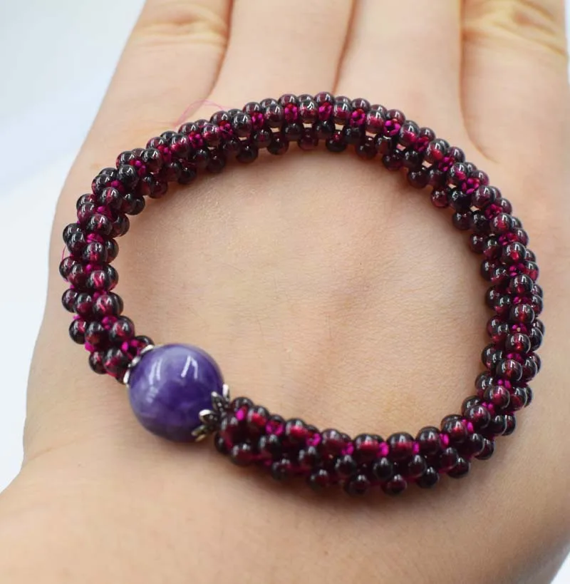 

pink purple red stone beads round bracelet 7.5inch wholesale beads nature gift discount FPPJ