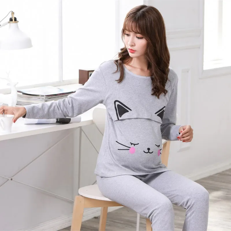 New Spring Breastfeeding Maternity Clothes Maternity Nightgown Sleepwear Sets Maternity Nursing Sleepwear Pregnancy Pyjama