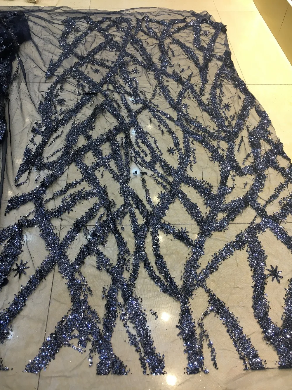 shinning (10yards/pc) dark blue glued glitter H-70702 African French net lace fabric for dress