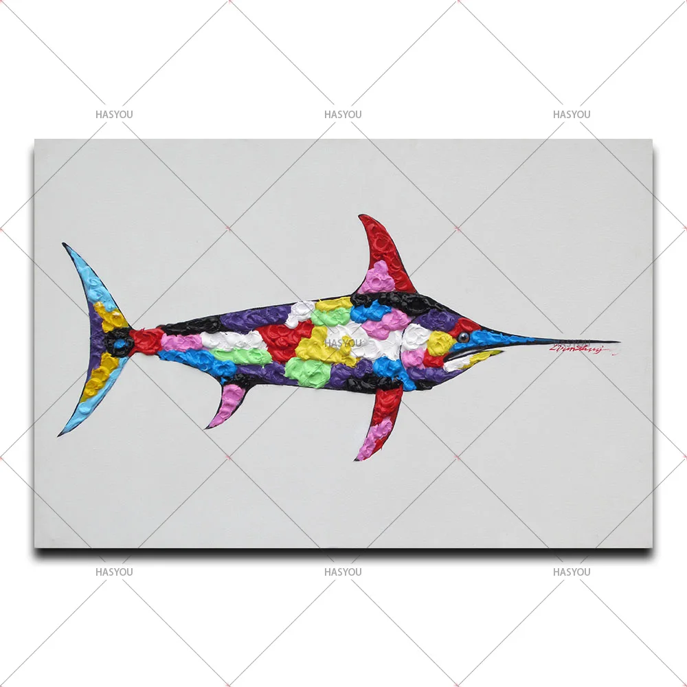 

Colorful fish picture modern handpainted oil painting beautiful painting canvas arts for friends gift Christmas Unique GIft