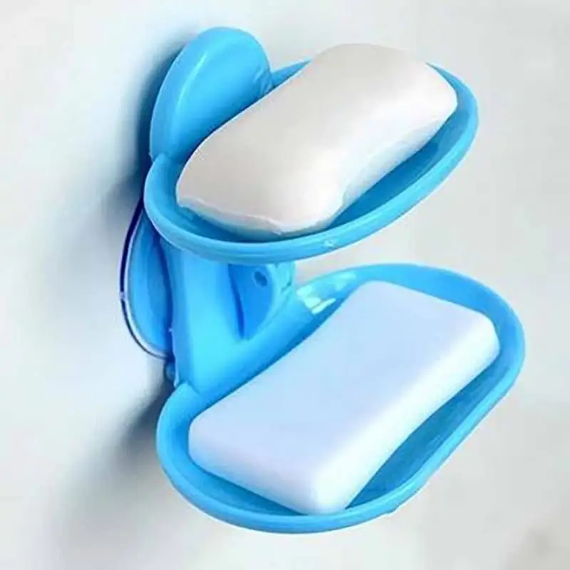 

New Double Layers Strong Sucker Soapbox Soap Draining Holder Soap Dish kitchen Bathroom storage Box space saving tools YH-459912