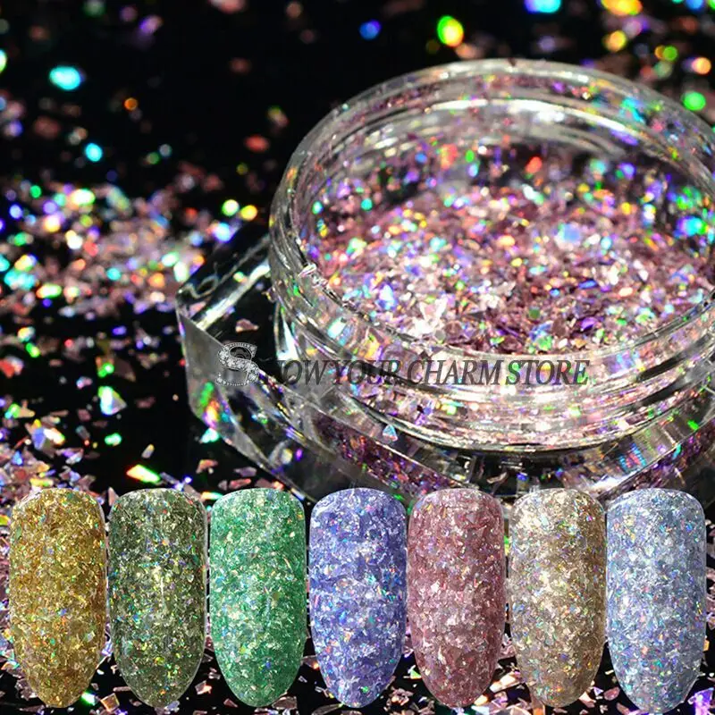 

12colors Laser Rainbow Nail Art Glitters Sequins Sheet Powder Diamond Holo Flake Colorful Glitter Holographic Nail Flakes