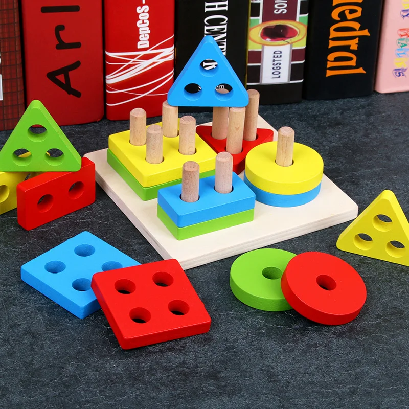 3D Puzzles Wooden Stacking Toys for Toddlers Montessori Materials Geometry Puzzle Educational Toys For Baby Sorting Nesting Toy