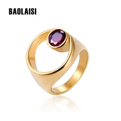 BAOLAIS New Brand Irregular Round Stone Finger Rings Stainless Steel Trendy Jewelry Gold Color Ring  For Women Anniversary Gift