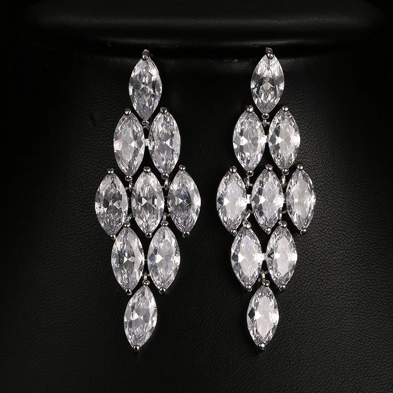 Emmaya Fashion Luxury Bride Wedding Earrings 9 pcs CZ Simulated   Cubic Zirconia White Gold Color Engagement Jewelry Party Gift