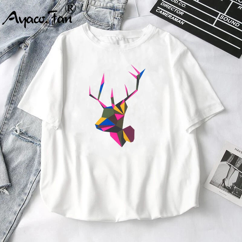 Women T-Shirts 2021 Summer New Cute Animal Girls Printed Tops Tee Female T-shirt Short Sleeve White tshirt for Lady Casual Top image 2