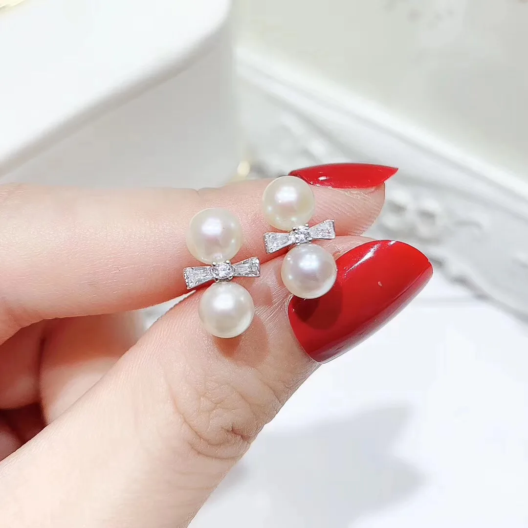 

5Pairs/Lot Double Pearl Earrings Holder S925 Sterling Silver Stud Earrings Findings Handmade Earrings Jewelry Accessory