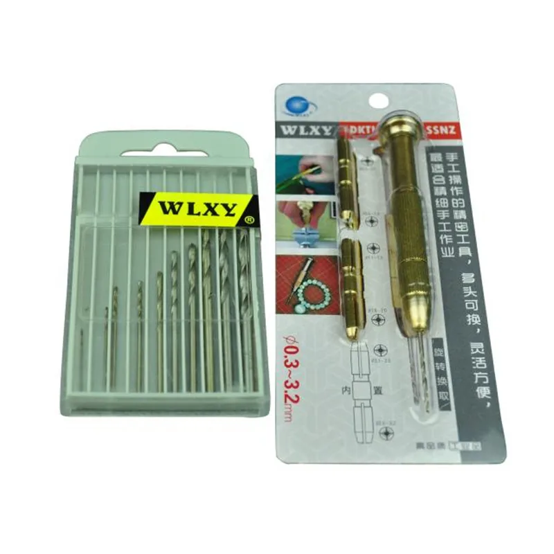 WLXY 0.3-3.2mm Hole Boring PURE COPPER Handle PCB Manual Drilling Tools with Twist Drill Bits