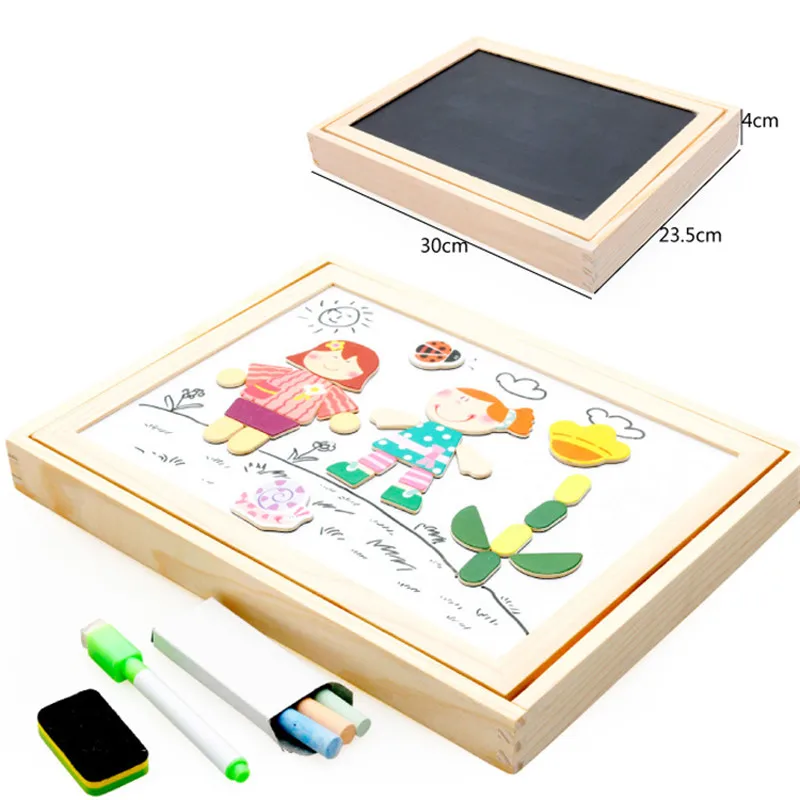 Cartoon Kids Educational Toys Wooden Puzzles For Children Forest Park Multifunctional Magnetic Puzzles Drawing Board