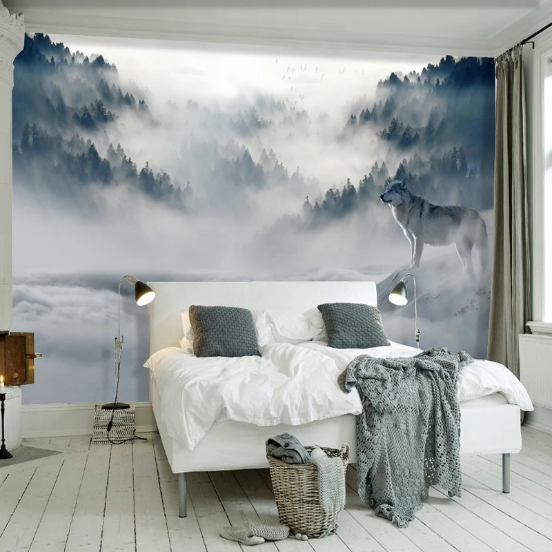 3D Wallpaper Modern Fog Forest Wolf Animal Photo Murals Living Room Bedroom TV Home Decor Wall Paper For Walls 3D Papel Tapiz