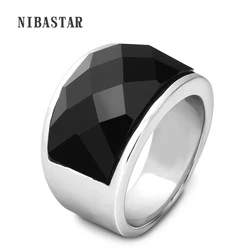 New Fashion Rings for Women/Men Wedding Jewelry Big Black Crystal Stone Ring 316L Stainless Steel Anillos