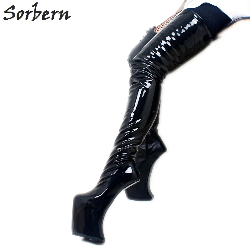 Sorbern Sexy Fetish Crossdresser Boot Unisex Heelless Platform Long Boots Woman Big Size Thigh High Boots Custom Wide Calf Shoe