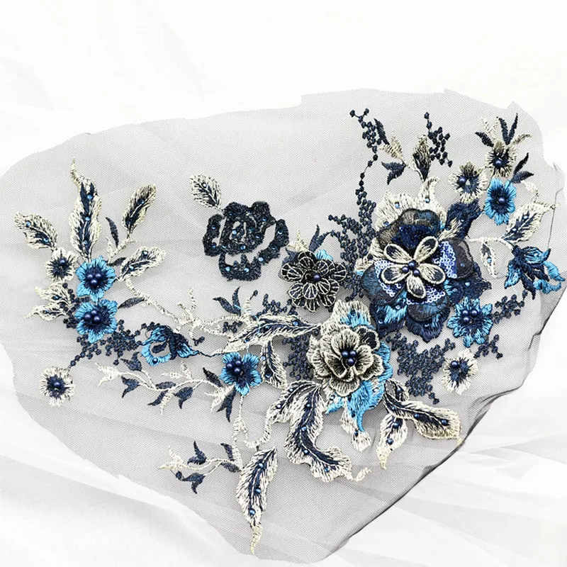 

5 штук: Вышитые кружевные аппликации с цветочным 3D-дизайном и бисером для декора выреза горловины, воротников, отделки одежды, швейных принадлежностей, поделок своими руками