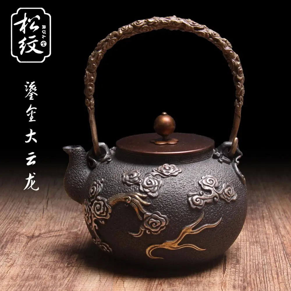 Top Grade Exquisite Dragon Pattern Cast Iron Teapot Japanese Handmade Tea Pot 1300ml Drinkware Kung Fu Infusers Business Gift