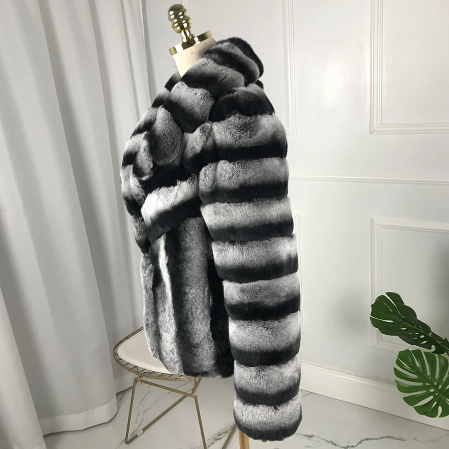 Women's Winter Fur Jacket Genuine Chinchilla Rex Rabbit Fur Coat Long Rex Rabbit Fur Jackets 2024 New Best Selling