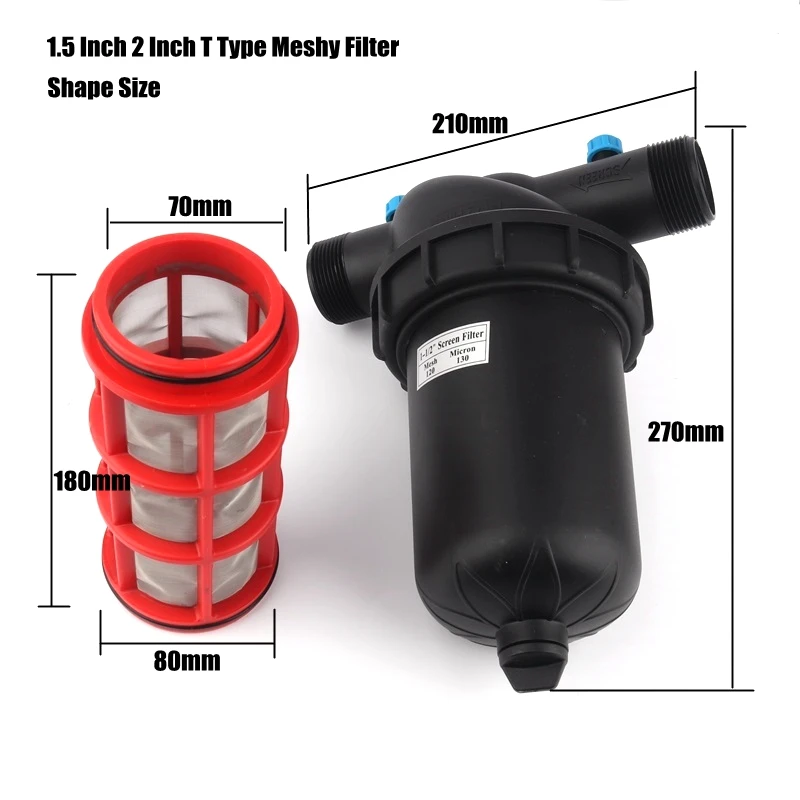 1.5 2 Inch(50 63mm) 120Mesh 130Micron T Type Meshy Screen Filter Agricultural Drip Irrigation Aquarium Tank Water Pump Adapter