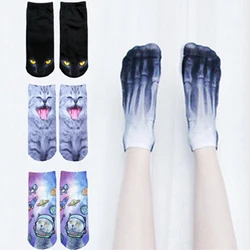 Calcetines cortos de algodón con estampado 3D para hombre y mujer, medias tobilleras de corte bajo con diseño divertido de gato y Animal, novedad