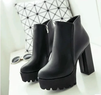 SLYXSH Women\'s Fashion Side Zipper Ankle Boots Platform Thick High Heel 12 cm Ladies Boots Winter Woman Shoes Black boot
