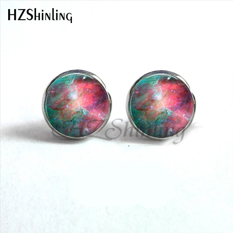 NES-0027  Nebula Galaxy Earrings Orion Nebula Glass Earrings Spiral Galaxy Jewelry Studs Earrings Glass Cabochon HZ4