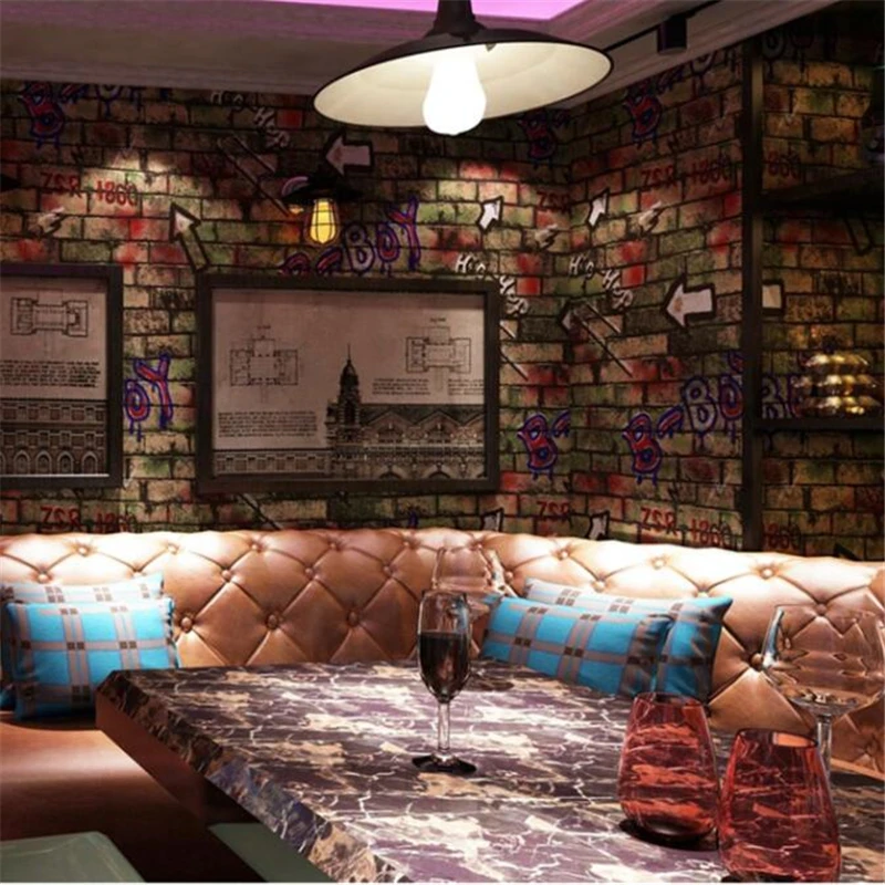 

beibehang papel de parede New high-end wallpaper retro personality graffiti bricks wallpaper restaurant bar cafe KTV wallpaper