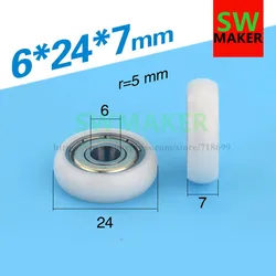 10pcs 6*24*7mm M6*24*7mm spherical cam, POM polyformaldehyde roller, showcase / drawer pulley