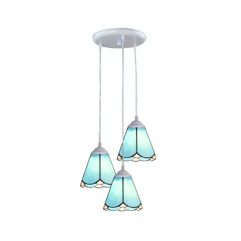 Tiffany Dining Room Pendant Lamp Mediterranean Bar Counter Glass Shade Pendant Lamp Restaurant Romantic Pendant Lighting Lamp