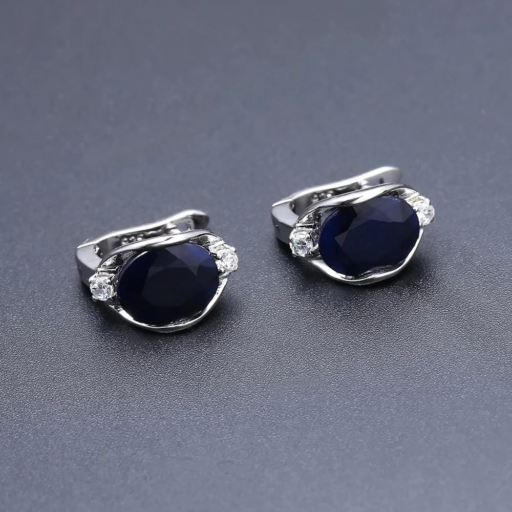 GEM\'S BALLET Natural Oval Sapphire Gemstone Earrings Jewelry 925 Sterling Silver Office Solid Blue Stud Earrings For Women Gift