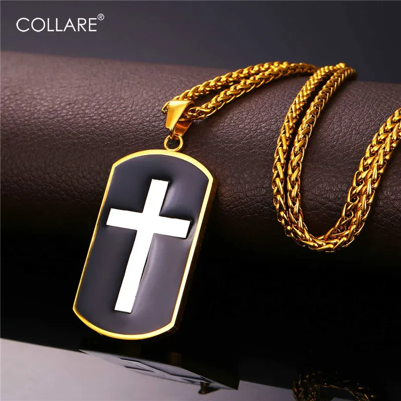 

ChainsPro Cross Necklaces & Pendants Gold Color Stainless Steel Wholesale Christian Dog Tag For Men Jewelry Gift P909