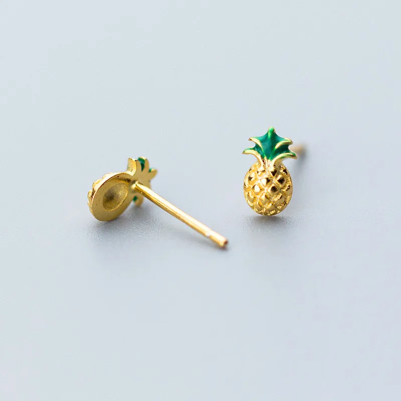 SOFTPIG Tiny Cute Fruit Pineapple Shape Real 925 Sterling Silver Stud Earrings Prevent Allergy Girl Bithday Party Fine Jewelry