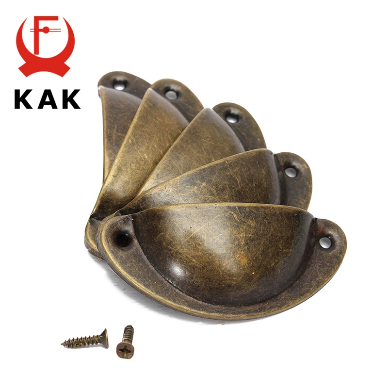 KAK 8PCS Bronze Metal Handles 50x20mm ZAKKA Box Pulls Mini Drawer Knobs Shell Cabinet Handle Antique Brass Furniture Handle