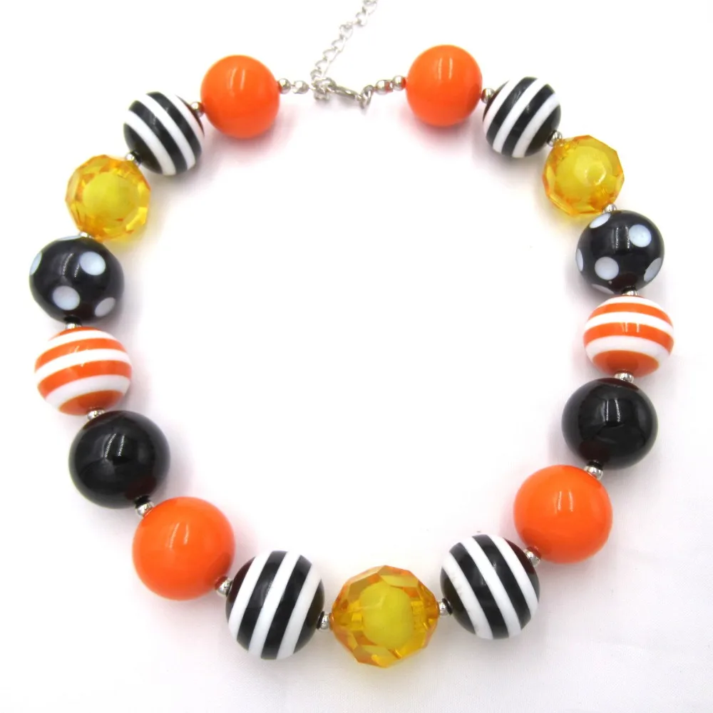 Children Girl Halloween Raglans Outfits Bracelets Black Orange Chunky Beads Strand Necklace Baby Girls chunky bubblegum necklace