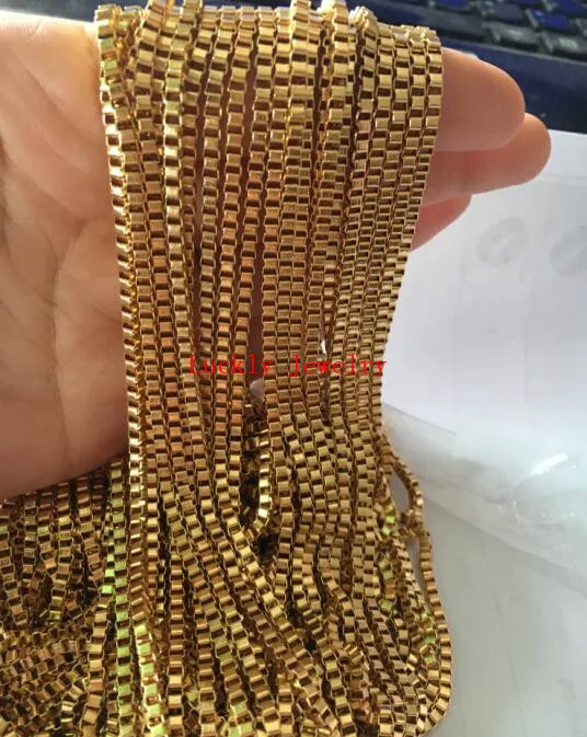 

3 meter Lot in bulk Gold Plated Stainless steel 2.4MM Box- Link Chain Jewelry finding Marking DIY