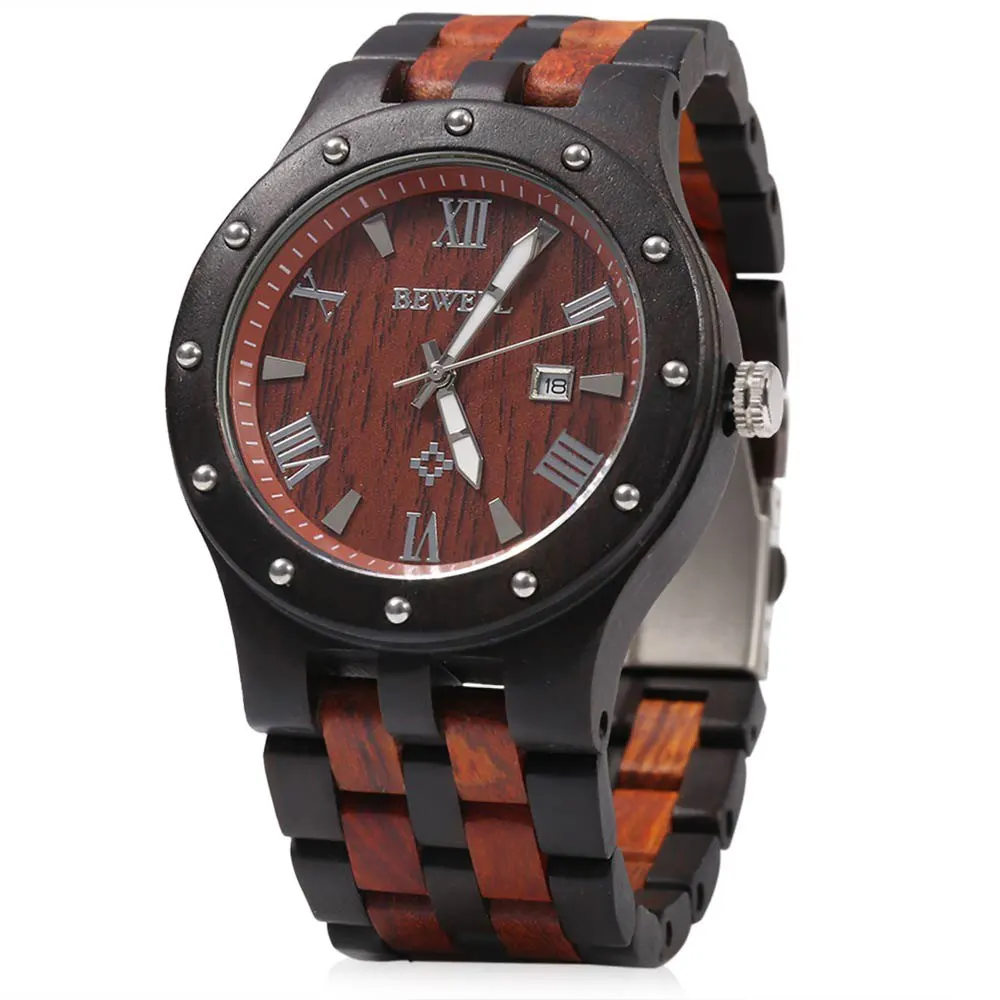 

Bewell Luxury Brand Waterproof Wood Watch Men Quartz Watches Wooden Band Calendar Analog Male Elegant Wristwatches relogio