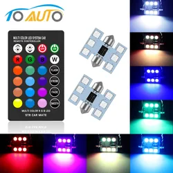 C5W LED RGB Festoon 31mm 36mm 39mm 42mm Car Interior Signal Lights Remote Control Multicolor Dome Light Reading Lamp Auto 12V