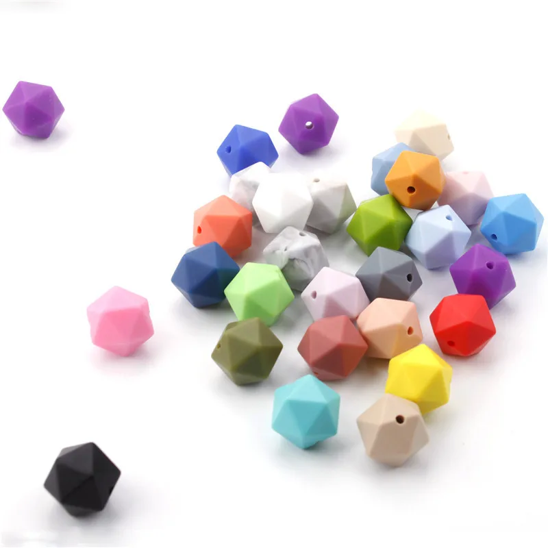 100PCS Food Grade Solicone Chewable Icosahedron Beads 14mm For Baby Teething Necklace Pacifier Chain Bpa Free Teether