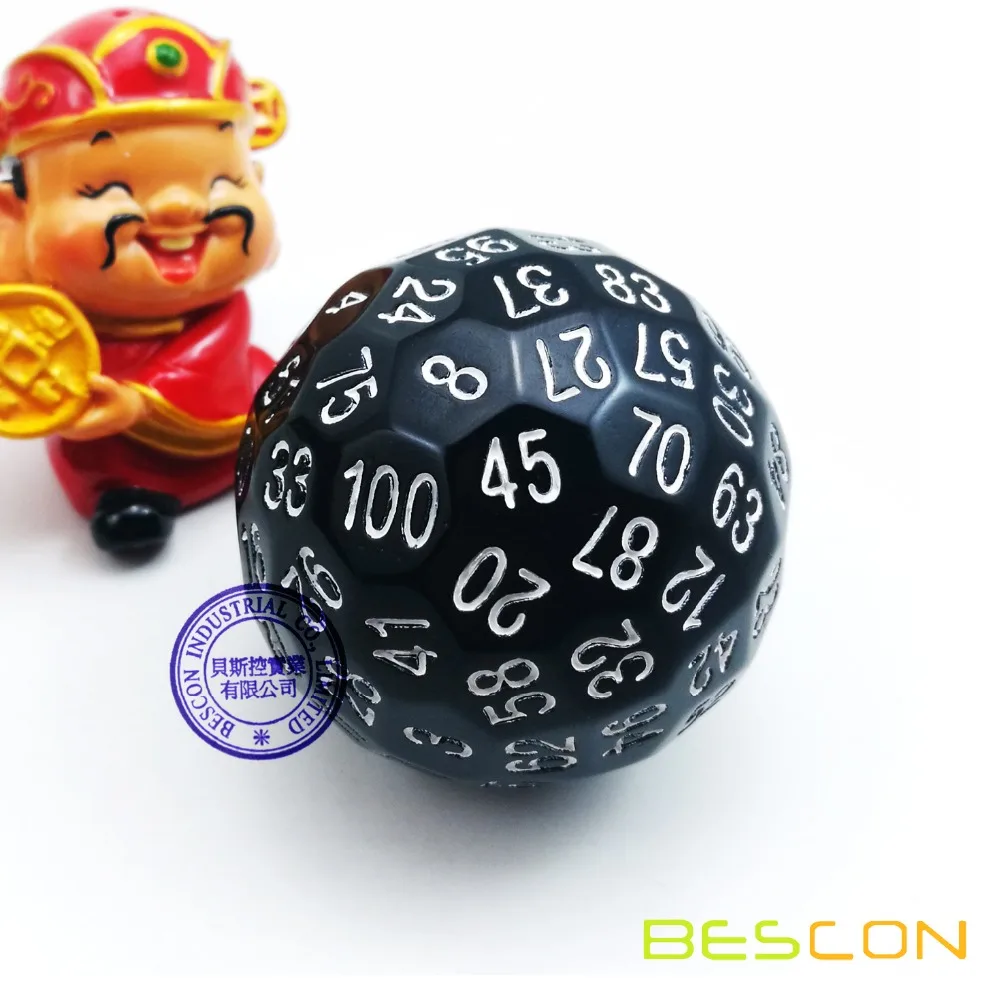 Bescon-النرد متعدد السطوح ، 100 جانب ، D100 ، مكعب 100 جانبي ، لعبة D100 ، مكعب أسود 100 جانب