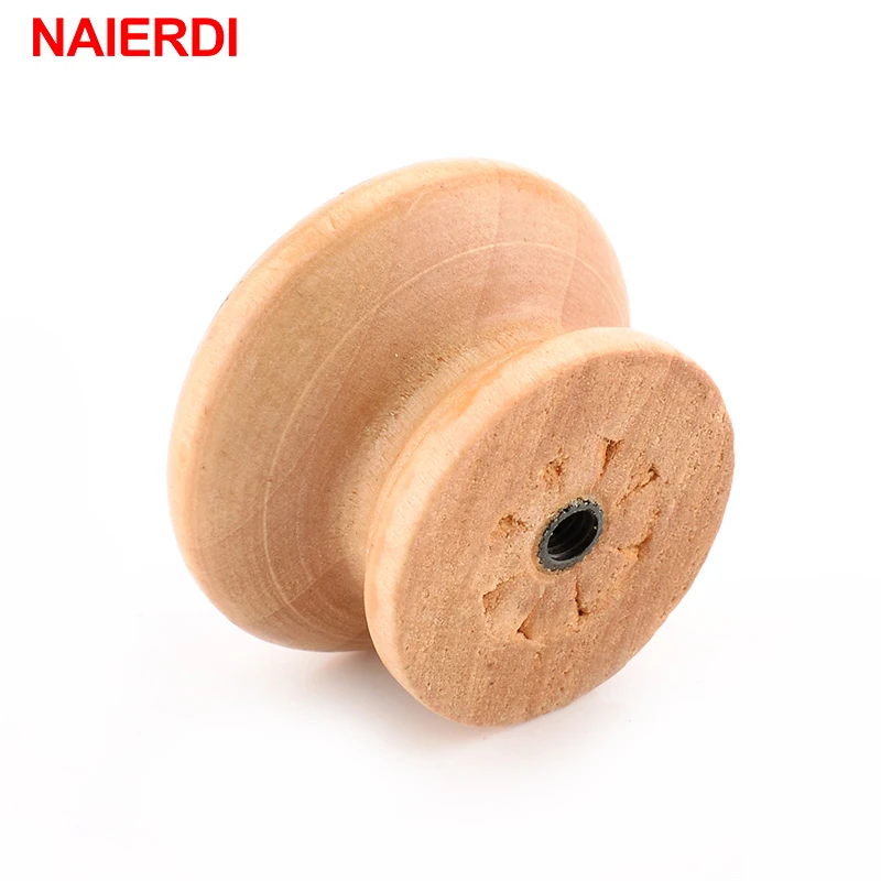 NAIERDI-Armário De Madeira Natural Puxa, Roupeiro Puxa, Armário Porta Knob, Pull Handle, Hardware Círculo Alças, 10pcs