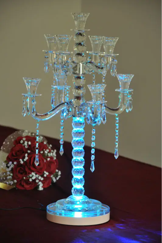 New Product Sale Lithium battery operated dreamlike Multi-color 8Inch led Centerpiece Light Base For Candelabra Crystal